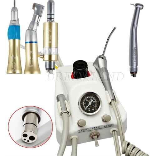 Dental Portable Turbine Unit w/ Triple Spray Syringe 4Holes with Compressor Air Control Bottle Pedal