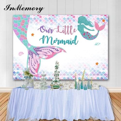 InMemory Our Little Mermaid Theme Birthday Backdrop Girl Birthday Party Photography Backgrounds Customize Vinyl Banner Photocall