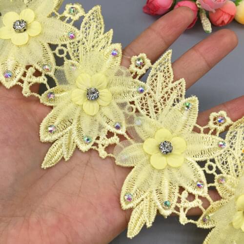10X Yellow Wing Handmade Rhinestones Beaded Lace Trim Ribbon Fabric Embroidered Applique Patchwork DIY Wedding Sewing Craft