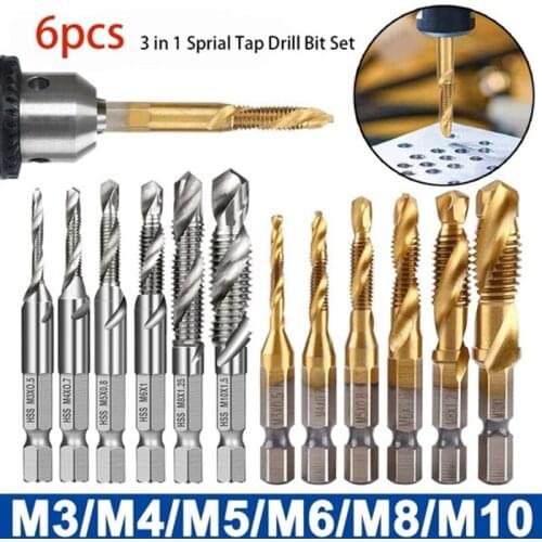 High-Speed Steel Hexagonal Handle Three-In-One Composite Tap Drilling and Chamfering Integrated Thread Tap Machine Spiral