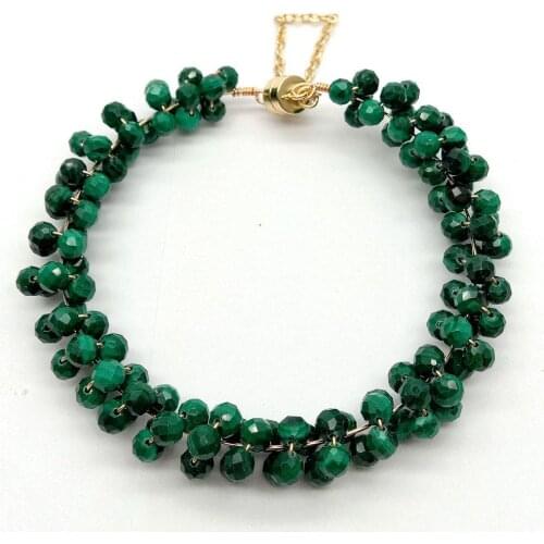 YYGEM 4mm Faceted Round Green Malachite Bangle wrap Bracelet magnet clasp for women