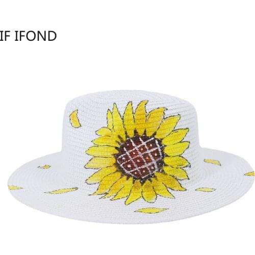 Summer Women Panama Sun Straw Hat Handmade Paint Vacation Wide Brim Visor Fedora Hats Jazz Trilby Cap Sombrero