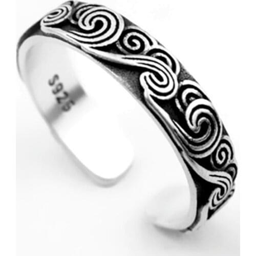 Sole Memory Ethnic Retro Good Luck Cloud Wave 925 Sterling Silver Female Resizable Opening Rings SRI925