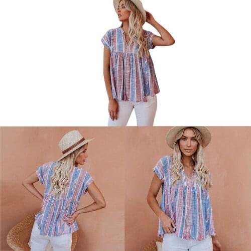 Women Tops Summer Short Sleeve V-Neck Ladies Shirt Female Fashion Loose Shirt Casual Shirt