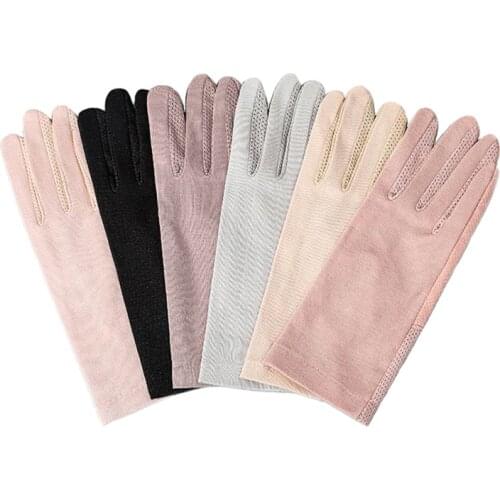 Women Spring Sunscreen Gloves Ladies Solid Color Thin Outdoor Ice Silk Lace Mittens Autumn Non-skid Touch Screen Driving Gloves