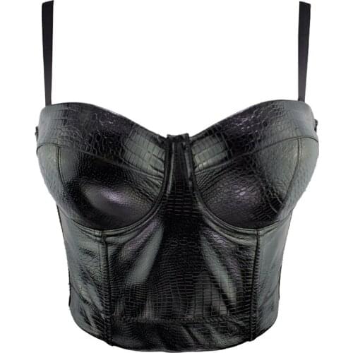 New Autumn PU Leather Black Women Tops Fashion Sexy Top Underwear To Wear Out Vest Push Up Bralette Bra Corset Tops Clothes