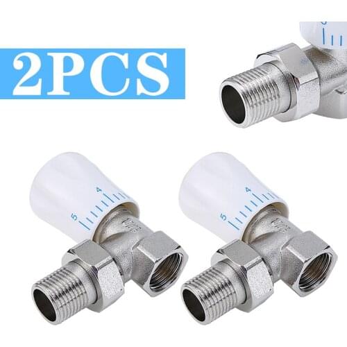 2Pcs Traditional Brass Angle Type Thermostatic Radiator Valve Temperature Thermostat Control Valve Heating Special Valve Parts