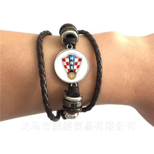 2018 Football Glass Dome Leather Bracelet Peru,Croatia,Tunisia,Saudi Arabia, National Football Badge Logo Bangle Gift For Fans