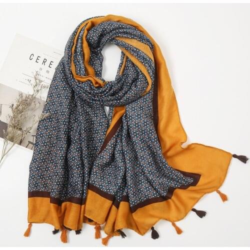 2021 Newest Printed Floral Cotton Hijab Scarf Women Muslim Hijabs Shawls Long Tassel Ethnic Flower Bandana Beach Foulard Stoles