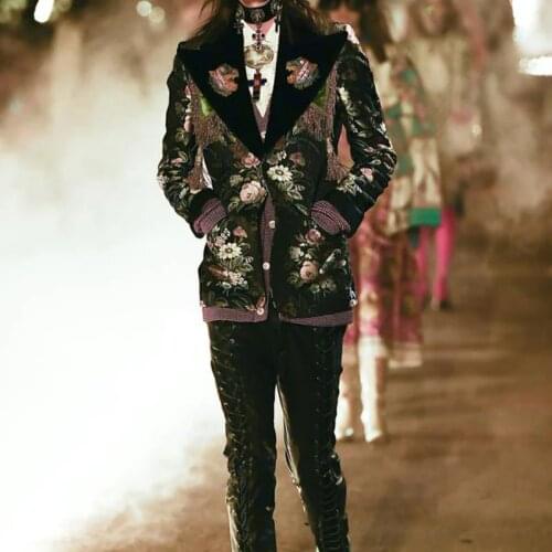 2021 spring autumn women suits quality Velvet runway blazers casual flower printed outwear