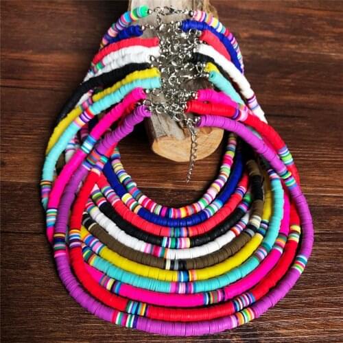 Bohemian Rainbow Choker Women Necklace Handmade Multi Strand African Style Bead Beach Necklace Summer Jewelry chain necklaces