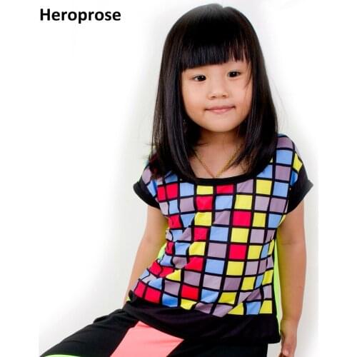 Heroprose New Kids Adult hip hop top dance female Contrast Neon Colorful Women Girls costume performance colorful plaid t-shirts