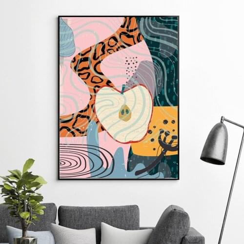 Apple and Snake Art Print Colorful Abstract Bright Illustration Poster Boho Wall Pictures Decoration Canvas Painting Home Decor