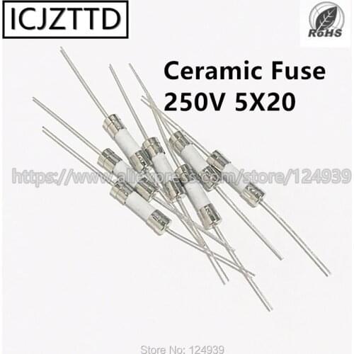 Ceramic Fuse 0.5A 500MA 1A 1.5A 2A 3A 3.15A 5A 8A 10A 12A 15A 20A 25A30A 250V 5X20 With 2 Pins Fuse Fast Blow Fuse 5X20MM 5*20mm