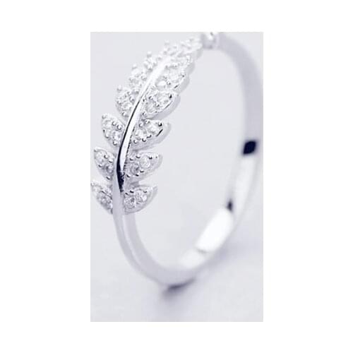 925 Sterling Silver Fresh Sweet Branch Leaf Temperament Personality Fashion Female Trendy Resizable Opening Rings SRI025