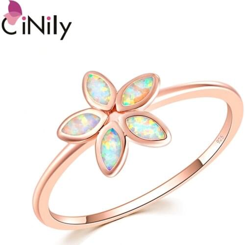 CiNily White Fire Opal Rose Gold Plated Flower Shape Rings for Women Hot Sale Fashion Jewelry Unique Party OJ9667