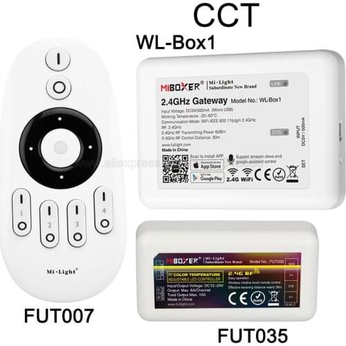 Miboxer Color Temperature Adjust CCT LED Strip Controller 4Zone 2.4G RF Wireless Remote / APP WiFi / Alexa Google Voice Control