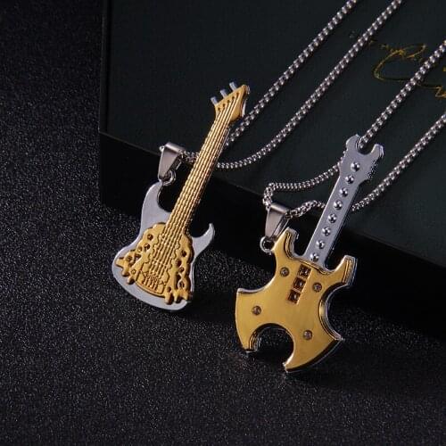 Cute Necklace Punk Style Pop Band Guitar Pendant Pop Fashion Band Pendant Musical Instrument Pendant Mens and Womens Necklace