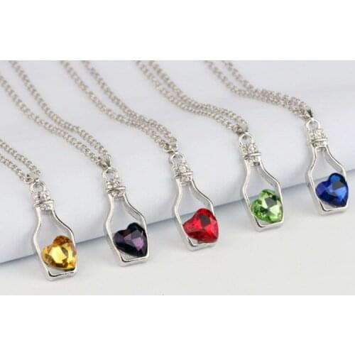 Boho Candy Colors Trendy Crystal Love Heart Drift Bottle Stainless Steel Necklace Fashion For Women Girl pendant necklace