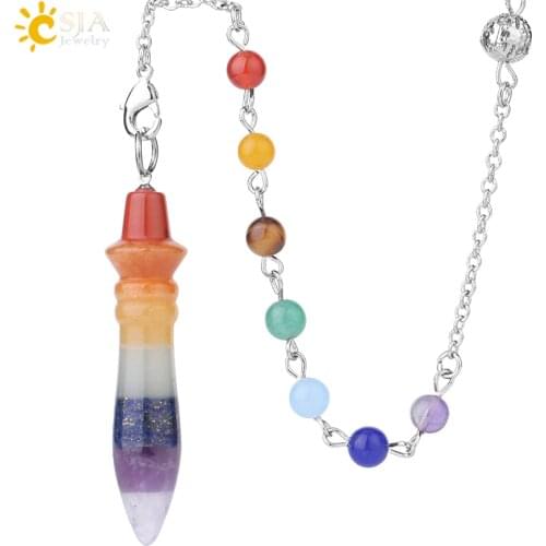 CSJA New Arrival 7 Chakra Pendulum Natural Stones Reiki Healing Pendants for Dowsing Divination Women Men Hot Sale Jewelry F932