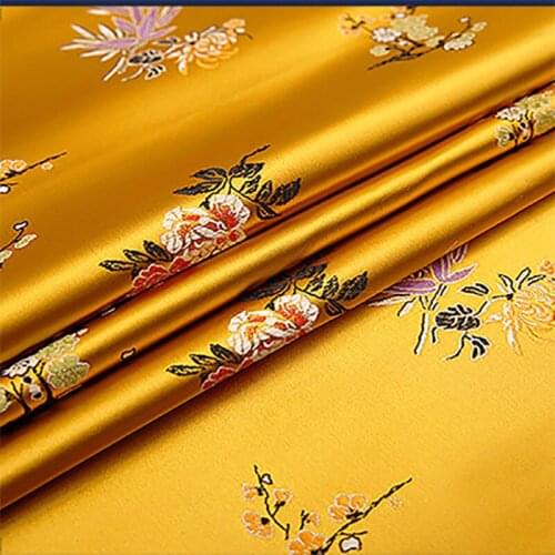 Yelllow Jacquard Brocade damask Fabric for Women Coat Dress curtain table cloth patchwork upholstery home decoration DIY cloth