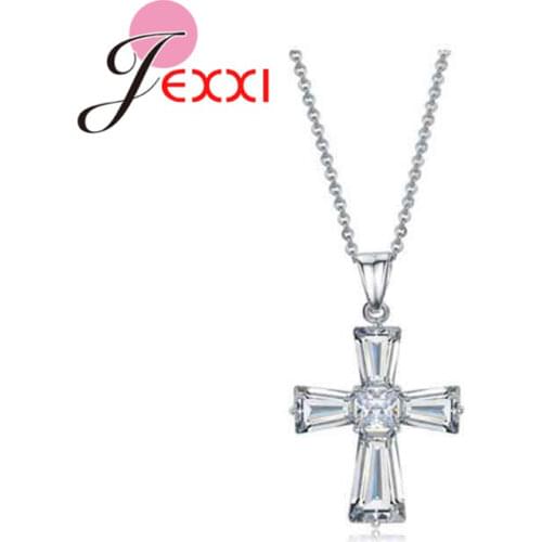 Fast Shipping New Fashion 925 Sterling Silver Pendant Necklace Korean Latest Style Crossing Crystal Pendant Necklace For Girls