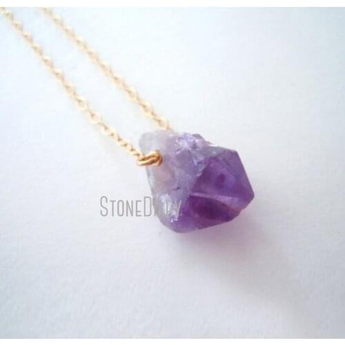 H-QN114 Amethysts Cluster Stalactite Charm Necklace with Gold Chain Free Form Wire Wrapped Crystal Quartz Pendant Necklace