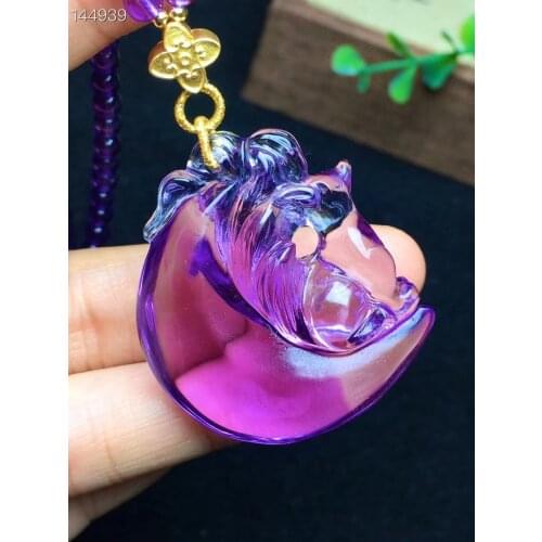 Natural Purple Amethyst Quartz 9 Tails Fox Pendant 30.28.13mm Women Men Amethyst Fox Necklace Jewelry AAAAA