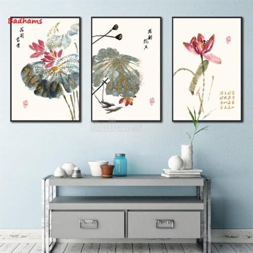 Poster Aesthetic Printing Canvas Painting National Style Grand Appreciation Lotus Waterproof Ink Painting Chinese Decoration