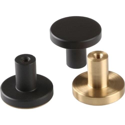 Nordic simple round Brass Drawer wardrobe door single hole solid wood handle gold button small handle