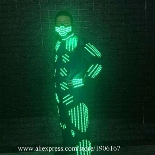 RGB Led luminous costumes colorful Illuminated robot suit man dj wears performance clothing led light up gloves party mask