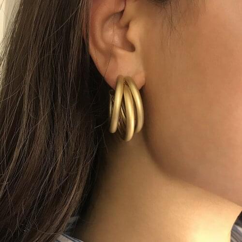Irregular Kpop Earrings for Women Temperament Matt Geometric Retro Simple C-shaped Round Tube Pendant Earrings Accessories Arete
