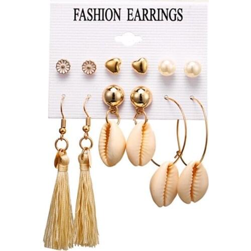 New ear jewelry creative flower love Shell Pendant Earring Set 6 pairs