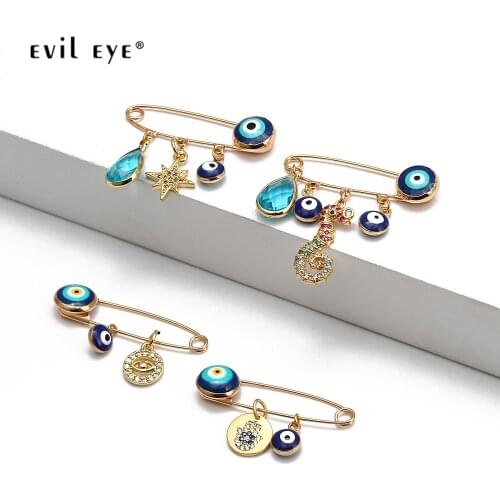 EVIL EYE Fatima Hand Heart Turkish Evil Eye Charm Brooch Pin Copper Gold Color Brooch Fashion Jewelry for Women Girls BE196