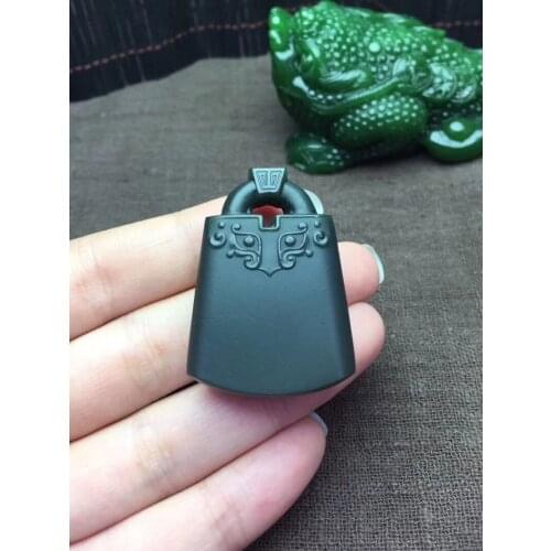 Xinjiang Hetian Yuqing Blue Jade Blue Fine! longevity lock pendant