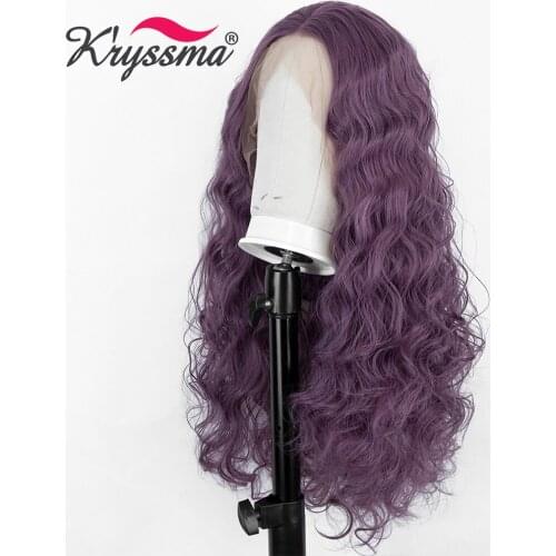 Kryssma Synthetic Wigs Cosplay Wigs For Long Wavy Synthetic Lace Front Wig Purple Women Heat Fiber Hair Wig For Halloween