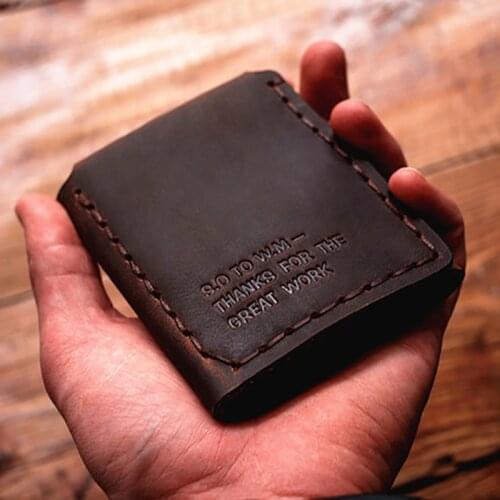 Trifold Genuine Leather Wallet Men Handmade Crazy Horse Leather Purse Mens Short Vintage Wallet with Coin Pocket