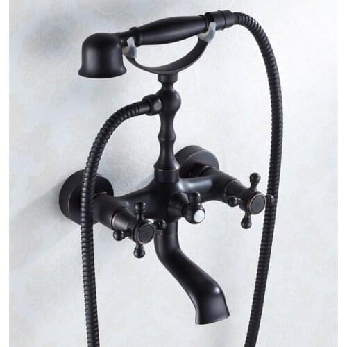 Oil Rubbed Bronze Clawfoot Bath Tub Faucet with Hand Shower Mixer Tap Wall Mount Black brass Bathtub Shower SetFaucet