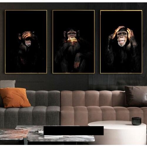 Laughing Monkeys Canvas Paintings on the Wall Art Posters and Prints Black And White Animals Nordic Art Canvas Pictures Cuadros