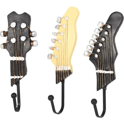 Vintage Guitar Shaped Decorative Hooks Rack Hangers for Hanging Clothes Coats Towels Keys Hats Metal Resin Hooks Wall Mounted He