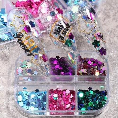 6Grids/Box Flower Style Nail Flake Reflective Ultra Thin Nail Sequins Summer Glitter Decorations Charms for Manicure