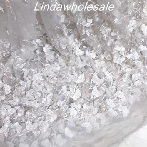 White butterfly Net yarn embroidered fabric,wedding dress clothing dress material,125cm*45cm(half yard)/pcs