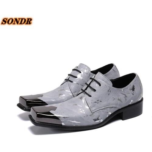 Italian Genuine Leather Formal Shoes Men Classic Print Iron Square Toe Lace Up Oxford Shoes Men Loafers Fashion Men Dress Shoes