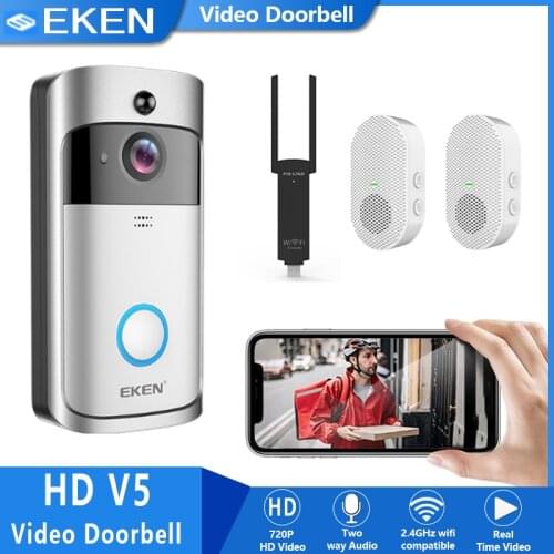 Ready stock EKEN WIFI IR Alarm Smart Doorbell V5 WIFI Video Camera Visual Intercom With Chime Night vision Doorbell Camera
