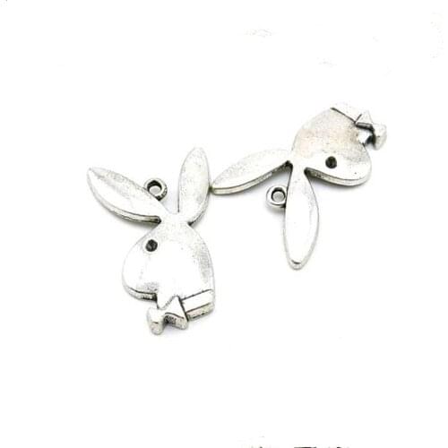 Vintage Antique Silver Plated Alloy Animal Shape Charm Rabbit Pendant Greek Psi Symbol Jewelry