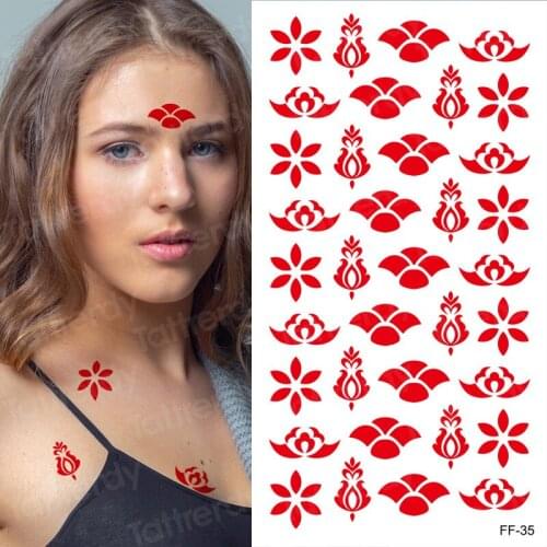 Waterproof Temporary Tattoo Sticker Red Chinese Eyebrow Heart Tattoo Tang Dynasty Popular Costume Photo flowers design