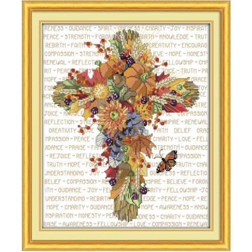 DMC Embroidery Cross Stitch, Flowers Jesus Cross Christian Catholic Religion Handmade Sewing Embroidery