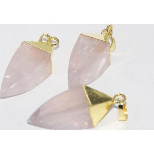 Big Natural Stone Square Pendant female 2019 Rhombus Column 4 Face Rose Crystal Quartz gold point pendant for women as gifts