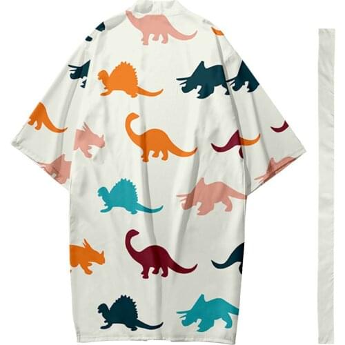 Plus Size XXS-6XL Dinosaur cartoon Long Style Loose Japanese Cardigan Women Men Harajuku Haori Kimono Cosplay Top Yukata Robe