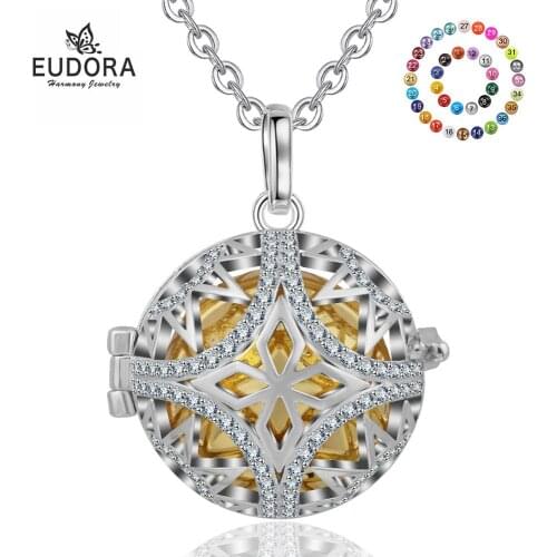 Eudora Women Necklace 18 mm Harmony Ball CZ Locket Cage Pendant With 18mm Mexican Bola Pregnant Women Ball Fine Jewelry K240N18